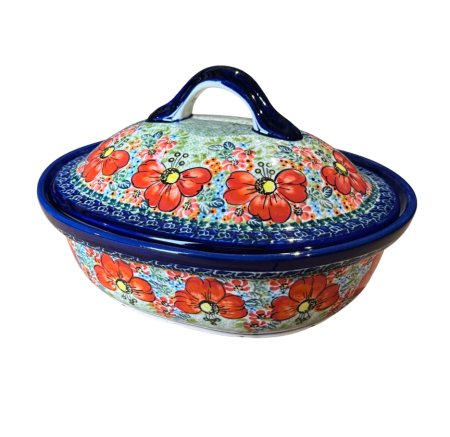 Vase cu capac - Vas oval cu capac pentru cuptor Mother’s Garden, ceramica smaltuita, pictat manual, 21,5 x 26,0 cm, volum  1,2 L