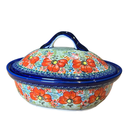 Vas oval cu capac pentru cuptor Mother’s Garden, ceramica smaltuita, pictat manual, 21,5 x 26,0 cm, volum  1,2 L [1]