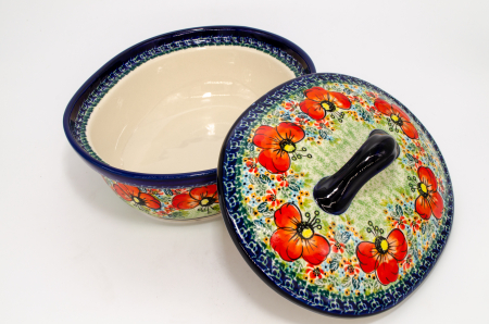 Vas oval cu capac pentru cuptor Poppies Bouquet, ceramica smaltuita, pictat manual, 22,0 x 26,0 cm, volum  1,2 L [2]