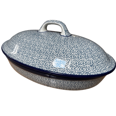 Vas oval cuptor cu capac, Blue Sea, ceramica smaltuita, pictata manual [3]