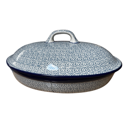 Vase cu capac - Vas oval cuptor cu capac, Blue Sea, ceramica smaltuita, pictata manual