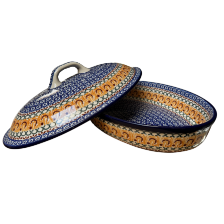 Vas oval cuptor cu capac, Morning Sunrise, ceramica smaltuita, pictat manual [4]