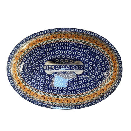 Vas oval cuptor cu capac, Morning Sunrise, ceramica smaltuita, pictat manual [3]