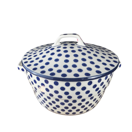 Vas rotund cuptor cu capac si manere, Blue Dots, ceramica smaltuita, pictata manual, volum 1,75 l [4]