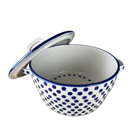 Vas rotund cuptor cu capac si manere, Blue Dots, ceramica smaltuita, pictata manual, volum 1,75 l [3]
