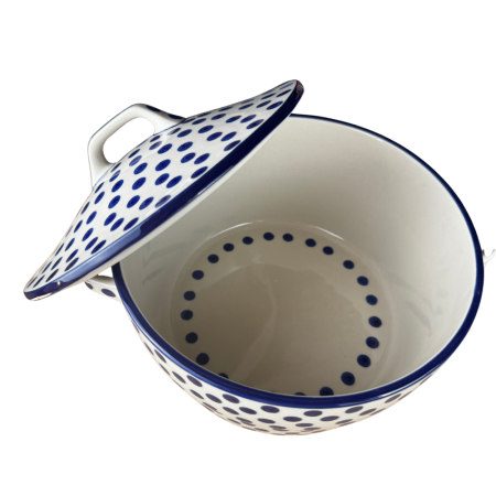 Vas rotund cuptor cu capac si manere, Blue Dots, ceramica smaltuita, pictata manual, volum 1,75 l [1]