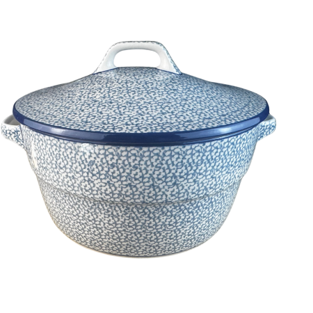 Vase cu capac - Vas rotund cuptor cu capac si manere, Blue Sea, ceramica smaltuita, pictata manual, volum 1,75 l