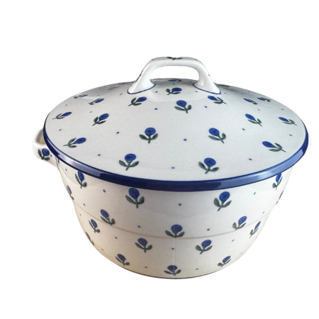 Vas rotund cuptor cu capac si manere, Blue Spring, ceramica smaltuita, pictata manual, volum 1,75 l [4]