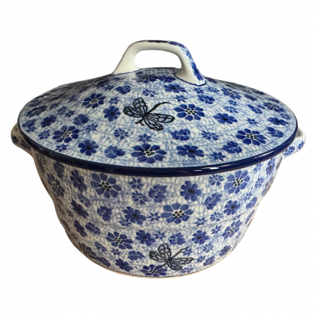 Vas rotund cuptor cu capac si manere, Butterfly Dance, ceramica smaltuita, pictata manual, volum 1,75 l [11]