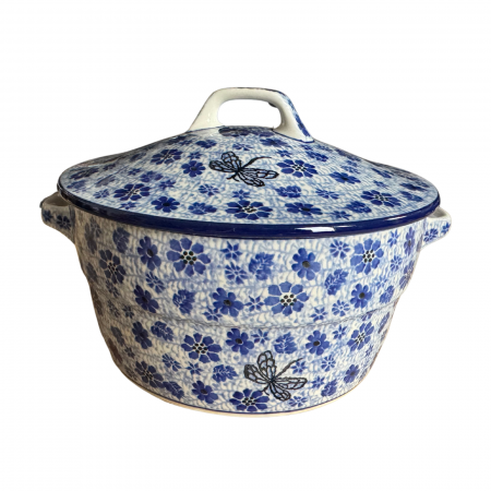 Vas rotund cuptor cu capac si manere, Butterfly Dance, ceramica smaltuita, pictata manual, volum 1,75 l [0]