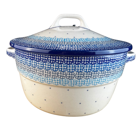 Vas rotund cuptor cu capac si manere, Morning Glory, ceramica smaltuita, pictata manual, volum 1,75 l