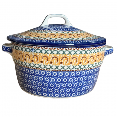 Vas rotund cuptor cu capac si manere, Morning Sunrise, ceramica smaltuita, pictata manual, volum 1,75 l [8]