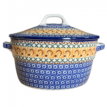 Vas rotund cuptor cu capac si manere, Morning Sunrise, ceramica smaltuita, pictata manual, volum 1,75 l [2]