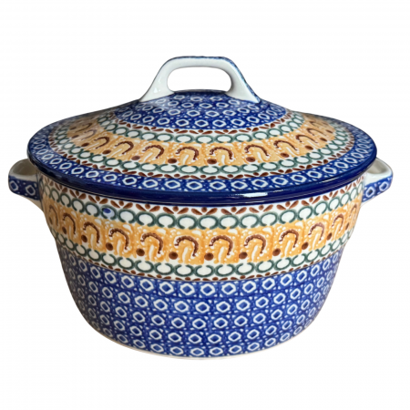 Vas rotund cuptor cu capac si manere, Morning Sunrise, ceramica smaltuita, pictata manual, volum 1,75 l [1]