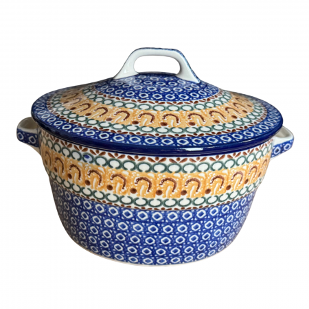 Vas rotund cuptor cu capac si manere, Morning Sunrise, ceramica smaltuita, pictata manual, volum 1,75 l [0]