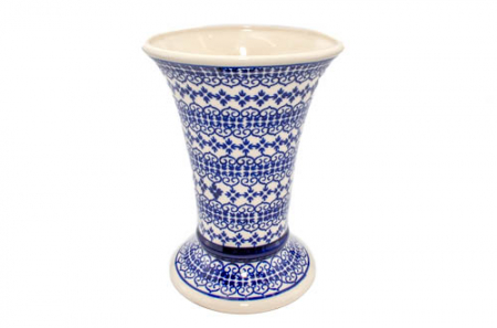 Vaze - Vaza ceramica, decorativa, Blue Laces, smaltuita, impermeabila, pictata manual, inaltime 19,5 cm