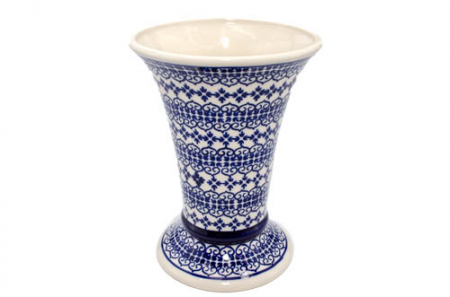 Vaza ceramica, decorativa, Blue Laces, smaltuita, impermeabila, pictata manual, inaltime 19,5 cm [1]
