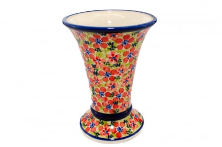 Vaze - Vaza ceramica, decorativa, Fire Poppies, smaltuita, impermeabila, pictata manual, inaltime 19,5 cm