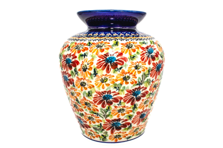 Vaza ceramica, decorativa, Flower Jungle, smaltuita, impermeabila, pictata manual, inaltime 19,7 cm [0]