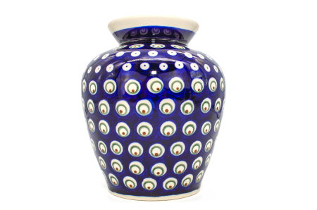 Vaza decorativa Blue Peacock Eyes, ceramica smaltuita, impermeabila, pictata manual, 17,0 cm [2]