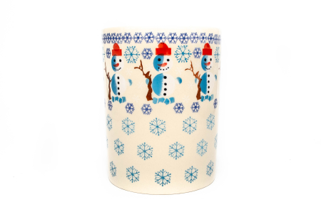 Vaze - Vaza decorativa Snowman Dance, ceramica smaltuita, impermeabila, pictata manual, 18,0 cm