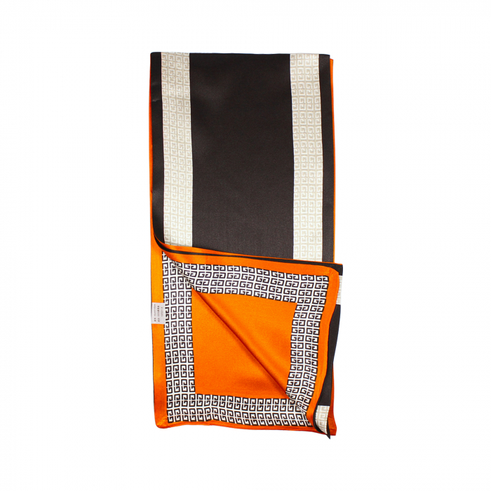 Eșarfă șal cu două fețe 15 cm / 145 cm, din mătase naturală Mulberry Charmeuse, Marine on Orange [1]