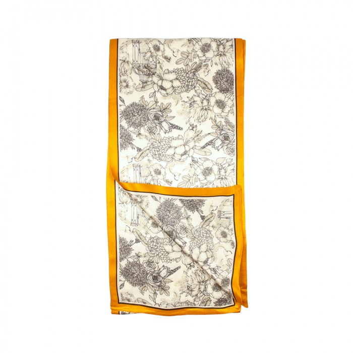 Eșarfă șal cu două fețe 15 cm / 145 cm, din mătase naturală Mulberry Charmeuse, Flowers in Gardens [1]