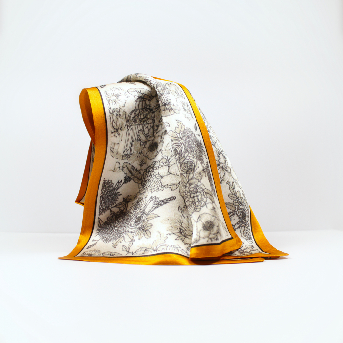 Eșarfă șal cu două fețe 15 cm / 145 cm, din mătase naturală Mulberry Charmeuse, Flowers in Gardens [2]