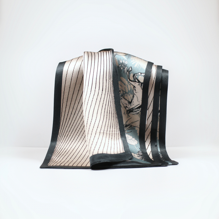 Eșarfă șal cu două fețe 15 cm / 145 cm, din mătase naturală Mulberry Charmeuse, Freedom on Fields [2]