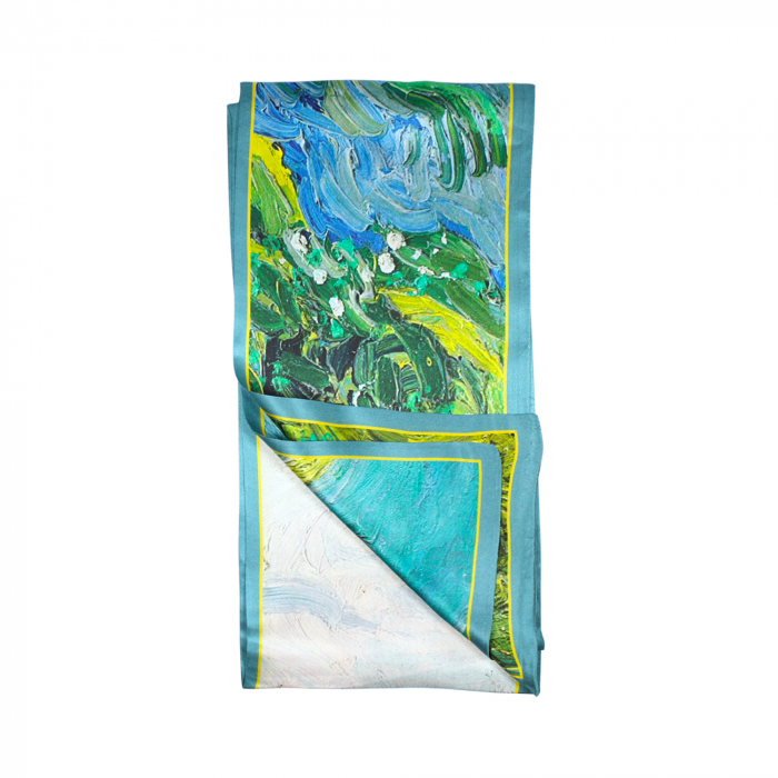 Eșarfă șal cu două fețe 15 cm / 145 cm, din mătase naturală Mulberry Charmeuse, Green on Lakes [1]