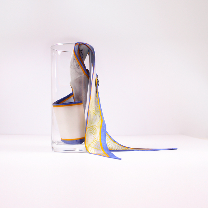 Eșarfă twilly Zefir Alb® 6 cm / 125 cm, din mătase naturală Mulberry Twill, Asian Abstract [2]