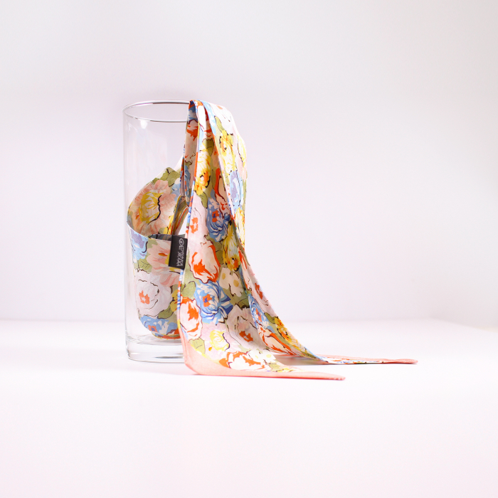 Eșarfă twilly Zefir Alb® 6 cm / 125 cm, din mătase naturală Mulberry Twill, Asian Flowers [2]