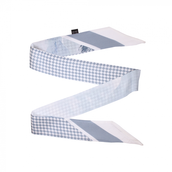 Eșarfă twilly Zefir Alb® 6 cm / 125 cm, din mătase naturală Mulberry Twill, Asian Chess [1]
