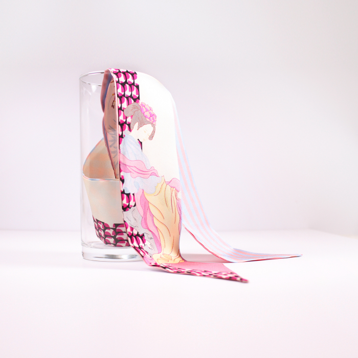 Eșarfă twilly Zefir Alb® 6 cm / 125 cm, din mătase naturală Mulberry Twill, Asian Pink [2]