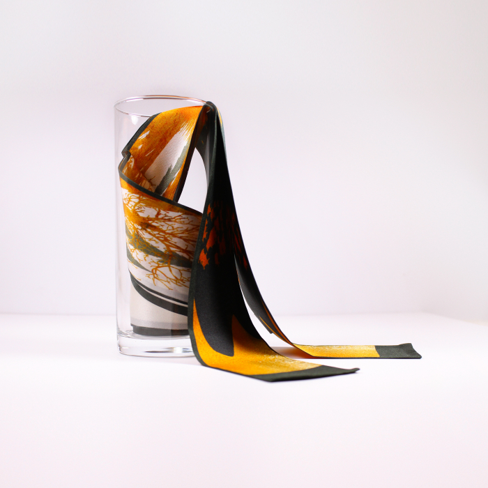 Eșarfă twilly Zefir Alb® 6 cm / 125 cm, din mătase naturală Mulberry Twill, Asian Branches [2]