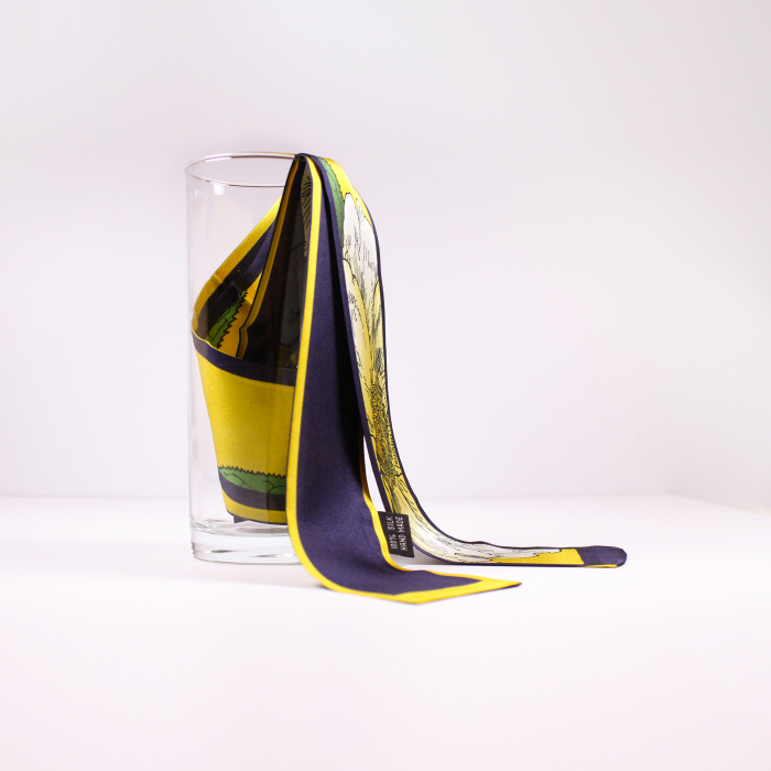 Eșarfă twilly Zefir Alb® 6 cm / 125 cm, din mătase naturală Mulberry Twill, Asian Camellia [2]