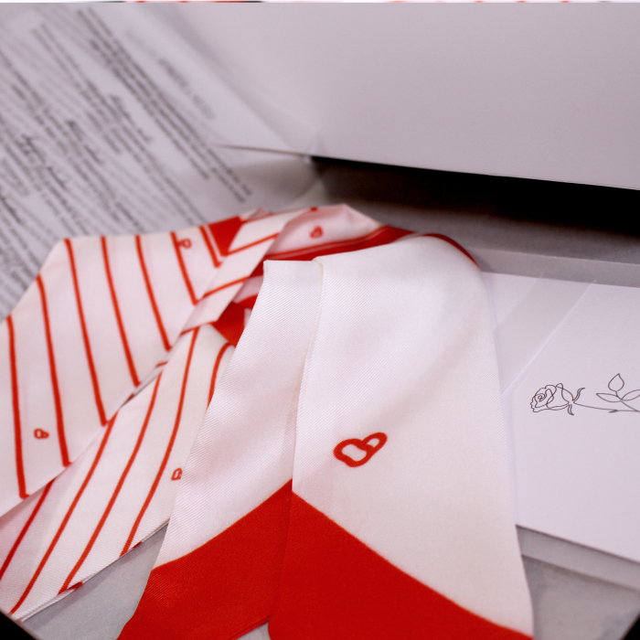 Eșarfă twilly Zefir Alb® 6 cm / 125 cm, din mătase naturală Mulberry, ediție specială de Martie [7]