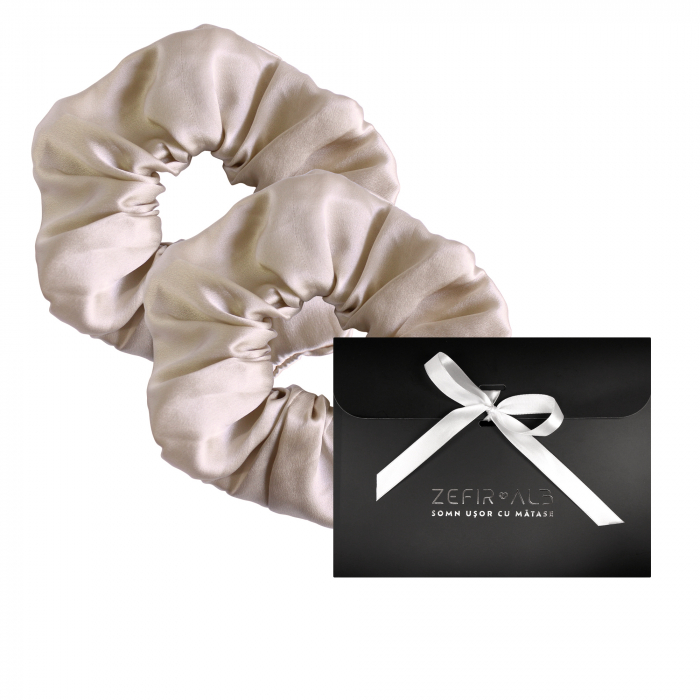 Set 2 accesorii de par SHI-NI HAIR din matase naturala Mulberry, Sand [1]