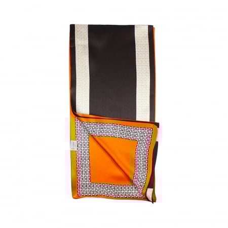 Eșarfă șal cu două fețe 15 cm / 145 cm, din mătase naturală Mulberry Charmeuse, Marine on Orange