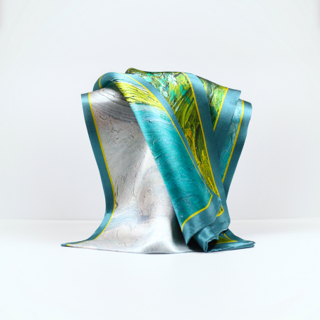 Eșarfă șal cu două fețe 15 cm / 145 cm, din mătase naturală Mulberry Charmeuse, Green on Lakes [1]