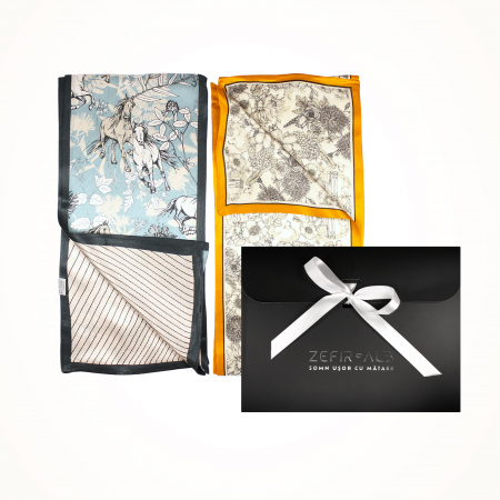 Eșarfă șal cu două fețe 15 cm / 145 cm, din mătase naturală Mulberry Charmeuse, Flowers in Gardens [2]