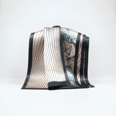 Eșarfă șal cu două fețe 15 cm / 145 cm, din mătase naturală Mulberry Charmeuse, Freedom on Fields [1]