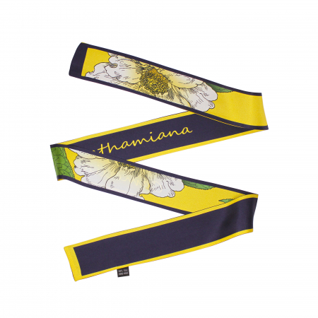 Eșarfă twilly Zefir Alb® 6 cm / 125 cm, din mătase naturală Mulberry Twill, Asian Camellia