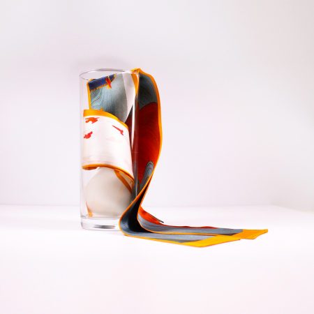 Eșarfă twilly Zefir Alb® 6 cm / 125 cm, din mătase naturală Mulberry Twill, Asian Birds [1]