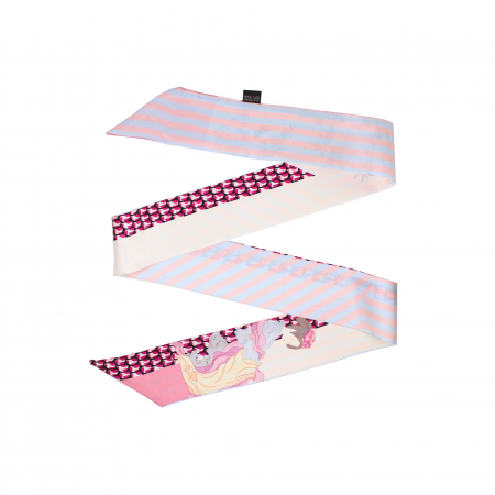 Eșarfă twilly Zefir Alb® 6 cm / 125 cm, din mătase naturală Mulberry Twill, Asian Pink