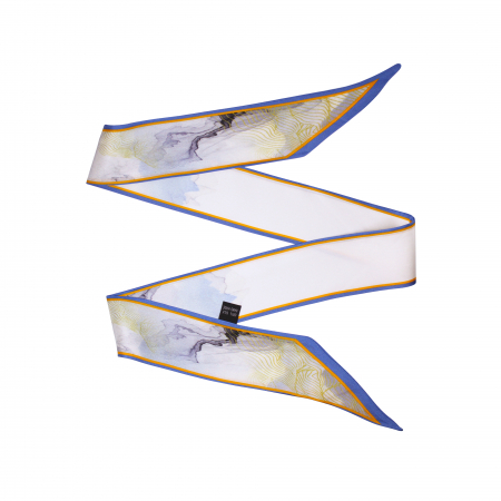 Eșarfă twilly Zefir Alb® 6 cm / 125 cm, din mătase naturală Mulberry Twill, Asian Abstract