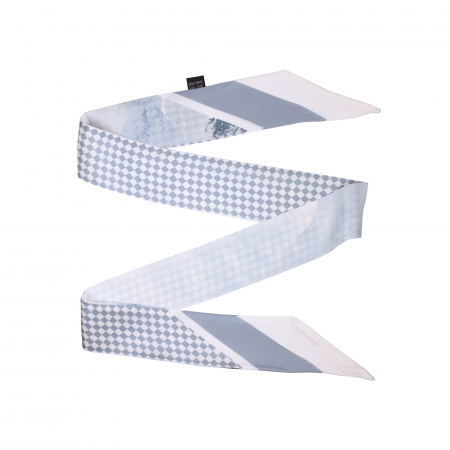 Eșarfă twilly Zefir Alb® 6 cm / 125 cm, din mătase naturală Mulberry Twill, Asian Chess