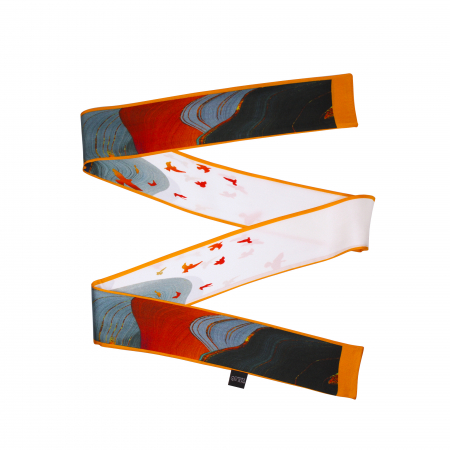 Eșarfă twilly Zefir Alb® 6 cm / 125 cm, din mătase naturală Mulberry Twill, Asian Birds