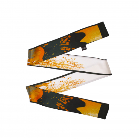 Eșarfă twilly Zefir Alb® 6 cm / 125 cm, din mătase naturală Mulberry Twill, Asian Branches