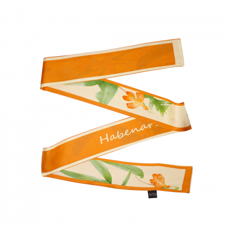 Eșarfă twilly Zefir Alb® 6 cm / 125 cm, din mătase naturală Mulberry Twill, Asian Orchid